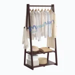 A-Frame Solid Mahogany Wooden Clothes Rack | Double Storage Shelves | Premium Hand-Varnished Finish