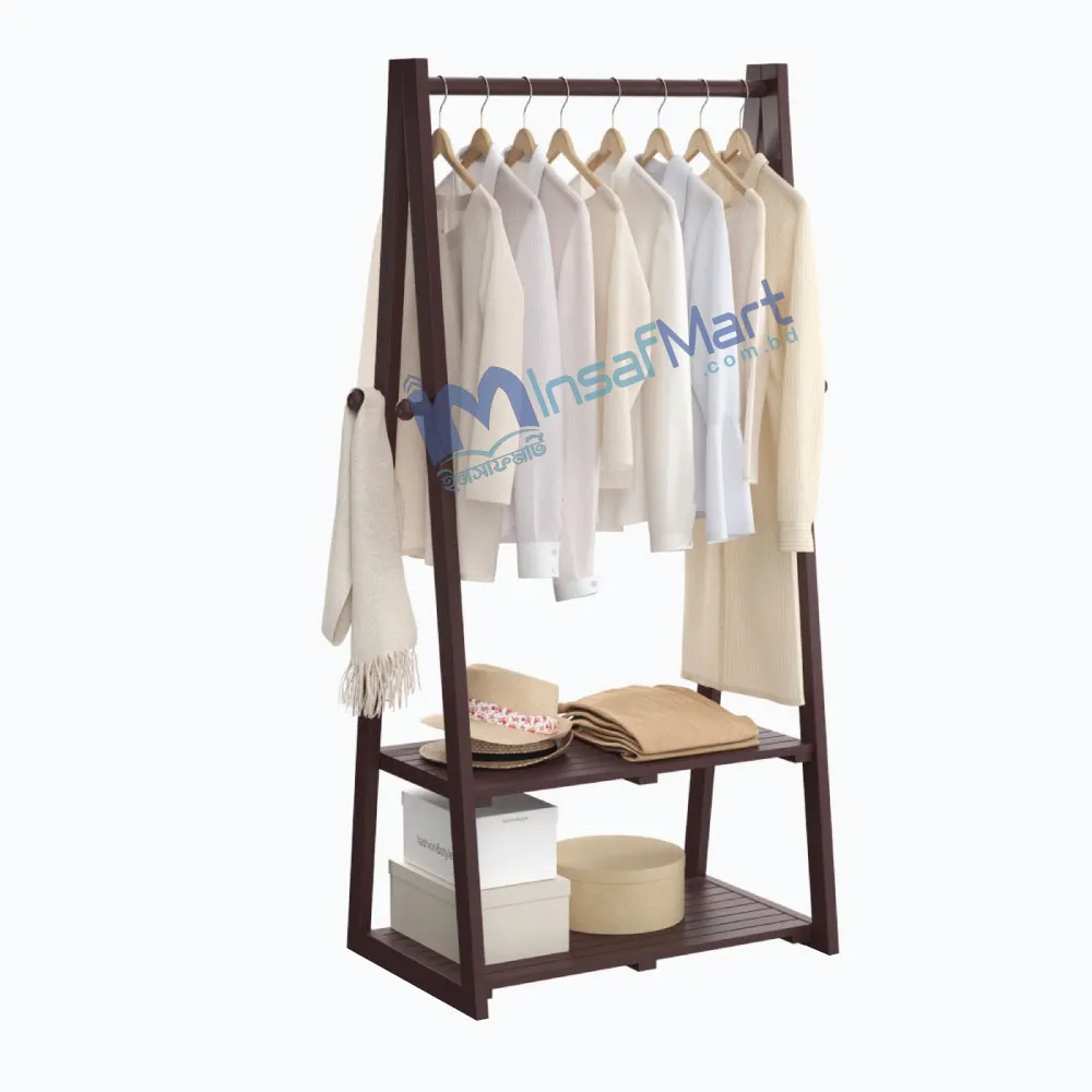 Exclusive-Wooden-Anla A-Frame Solid Mahogany Wooden Clothes Rack | Double Storage Shelves | Premium Hand-Varnished Finish - Image 1
